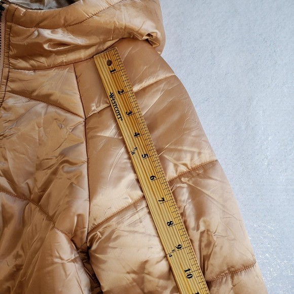 MinkPink Hooded Puffer Jacket Women XS Full Zip Long Sleeve Pockets Gold - Picture 11 of 15